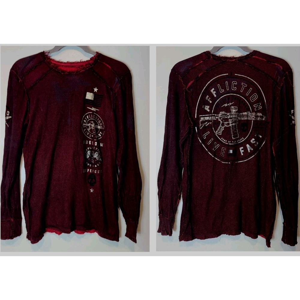 Affliction Mens Thermal Sz XL Defender Reversible Y2K Red Black 2000s Cyber Goth
